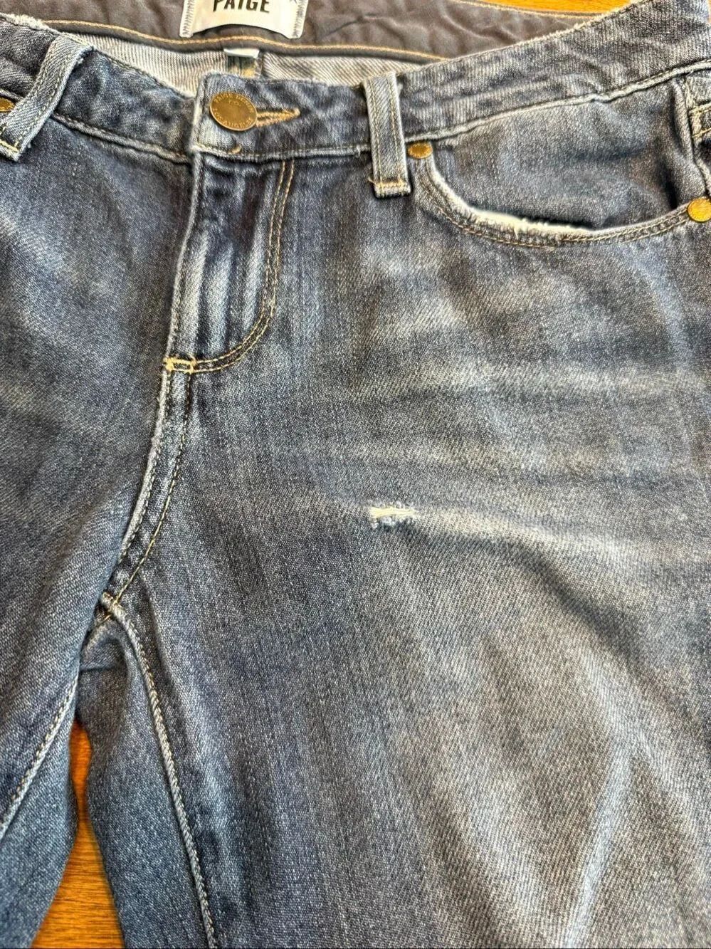 PAIGE Women's Verdugo Painted White Stripe Skinny Ankle Jeans Blue Size 25 - Picture 3 of 9
